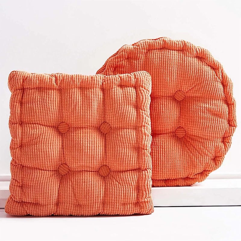 Gfobip Large Square and Round Floor Cushions for Adults 2 Pack Meditation Floor Pillow Orange Corduroy Floor Seat Pillows Cushion for Living Room Balcony Tatami Yoga,18x18 Inch - Image 1